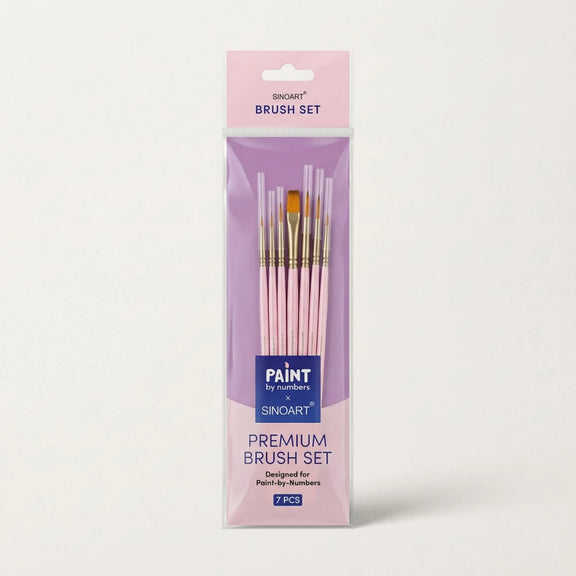 Paint by Numbers × SINOART sivellinsetti numeromaalaukseen, 7 pinkkivartista sivellintä pakkauksessa