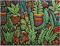 Thumbnail for Timanttimaalaus mallikuva – neonvärinen boho-henkinen kasviaihe, kirkkaat vihreät lehdet, oranssit ja pinkit sävyt sekä musta taustakontrasti.