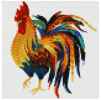 Thumbnail for Timanttimaalaus mallikuva – värikäs kukko, oranssin, sinisen ja vihreän voimakkaat sävyt sekä valkoinen taustapinta graafisessa tyylissä.