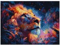 Thumbnail for Timanttimaalaus mallikuva – voimakas leijonan profiili, oranssin ja sinisen neonhohtoiset sävyt, dramaattinen yövalaistus.