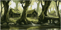 Thumbnail for Timanttimaalaus mallikuva – vanhat mökit syvän vihreän metsän keskellä, sammalpeitteiset katot ja virtaava joki etualalla.