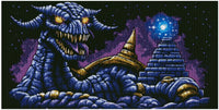 Thumbnail for Timanttimaalaus mallikuva – uhkaava, sinivioletti lohikäärme keltaisin silmin, pyörre tähdistä taustalla luovat synkän fantasia-asetelman.