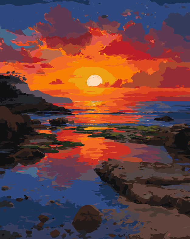 Rantakallio ja auringonlasku