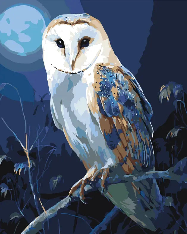 Pöllö oksalla numeromaalaus.