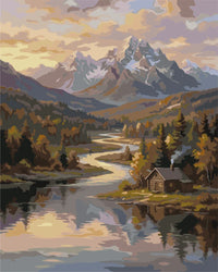 Thumbnail for Vuoristomaisema numeromaalaus. - renderöinti valmiista numeromaalauksesta