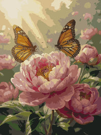 Thumbnail for Perhoset pioneilla numeromaalaus - kaksi oranssia perhosta vaaleanpunaisilla kukilla.