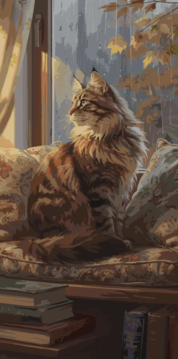 Raidallinen kissa numeromaalaus - kissa istuu ikkunan ääressä