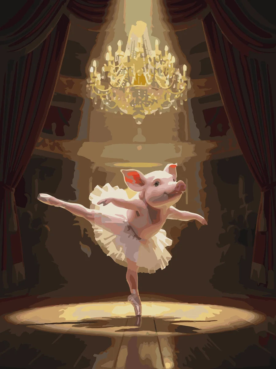 Balettia tanssiva possu numeromaalaus - suloinen possu teatterissa