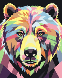 Thumbnail for Geometrinen karhu numeromaalaus - värikäs karhu mustalla taustalla.