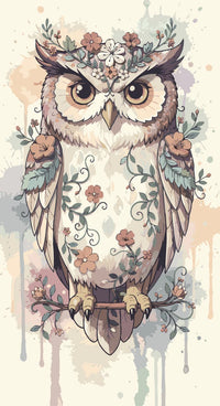 Thumbnail for Pöllö kukilla numeromaalaus - kaunis kuvio kukilla koristellusta pöllöstä.