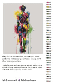 Thumbnail for Paint by numbers color chart - Colorful Woman from Behind - väriluettelo ja ohjeet