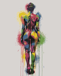 Thumbnail for Numeromaalaus värikkäästä nainen takaapäin, roiskeväreillä