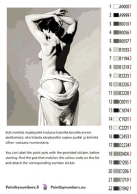 Thumbnail for Paint by numbers color chart - Woman Back Nude Draped - väriluettelo ja ohjeet