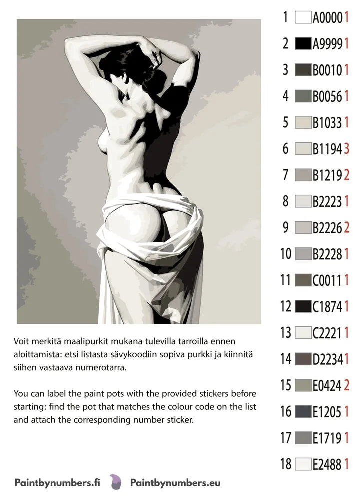 numeromaalaus nmt116 väriluettelo. Numeromaalauksessa on 18 eriväristä maalia.