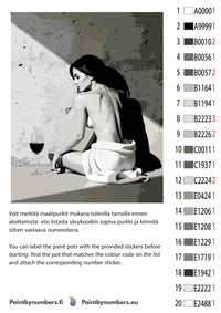 Thumbnail for Paint by numbers color chart - Woman with Towel and Wine - väriluettelo ja ohjeet