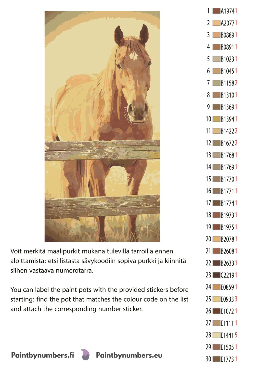 Numeromaalauksen väriluettelo - eläimet