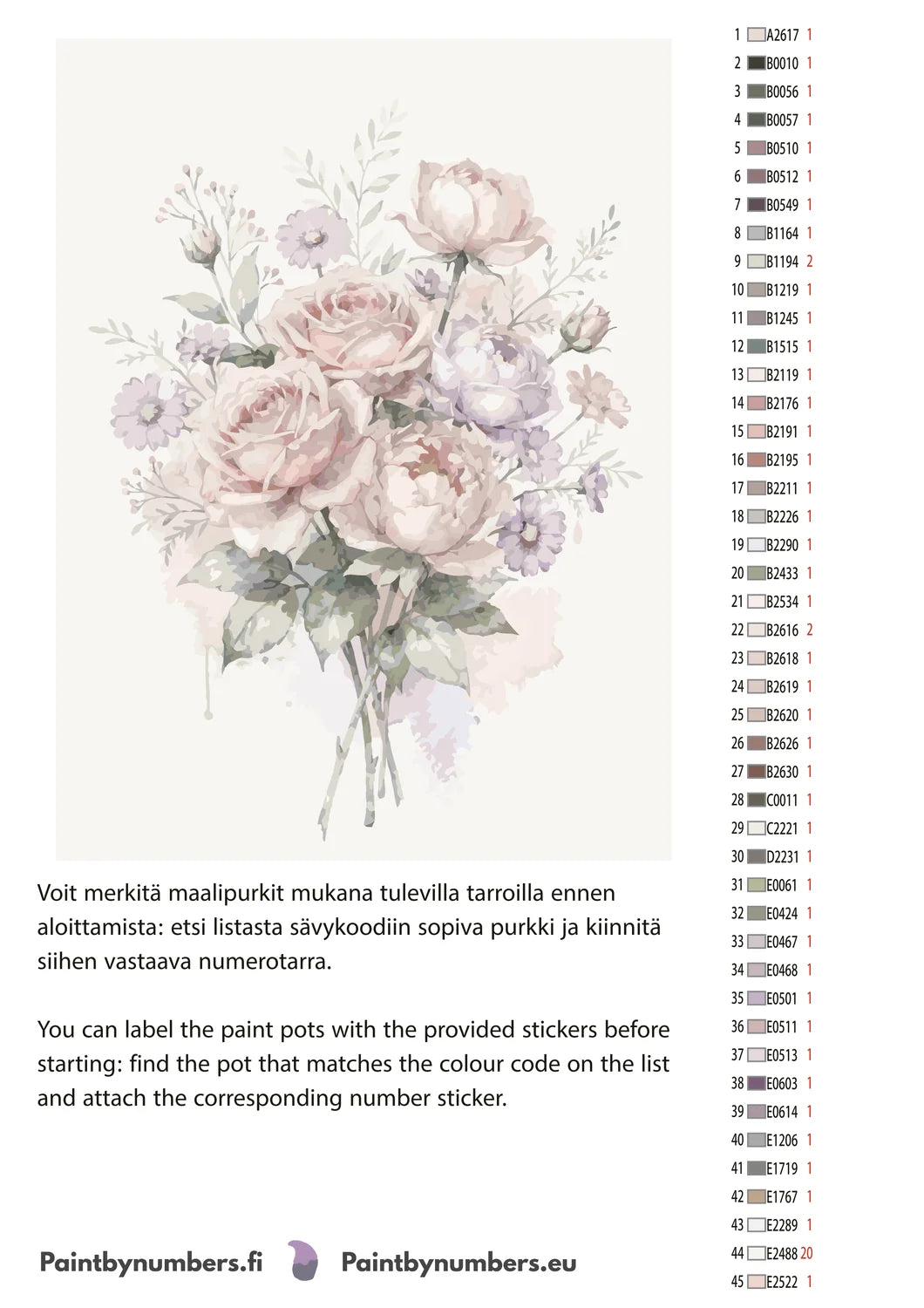 Numeromaalauksen väriluettelo - kukat