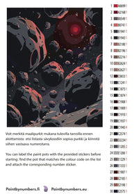 Thumbnail for Paint by numbers color chart - Asteroids in Space Scene - väriluettelo ja ohjeet