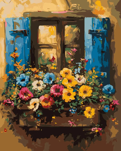 Bloom By The Window numeromaalaus – kukat ikkunalla