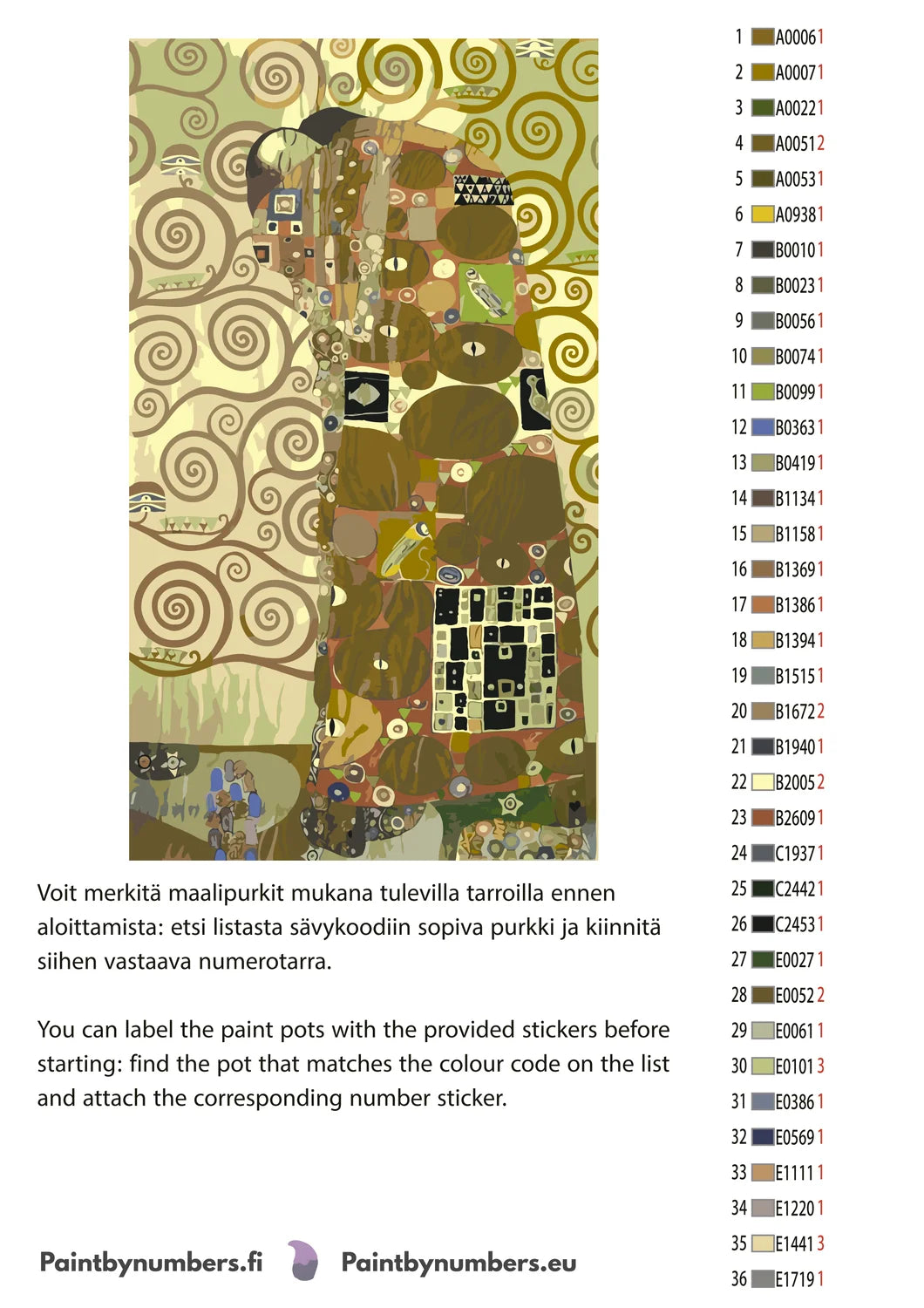 Paint by numbers color chart - Cartoon for the Frieze of the Villa Stoclet in Brussels Fulf - väriluettelo ja ohjeet