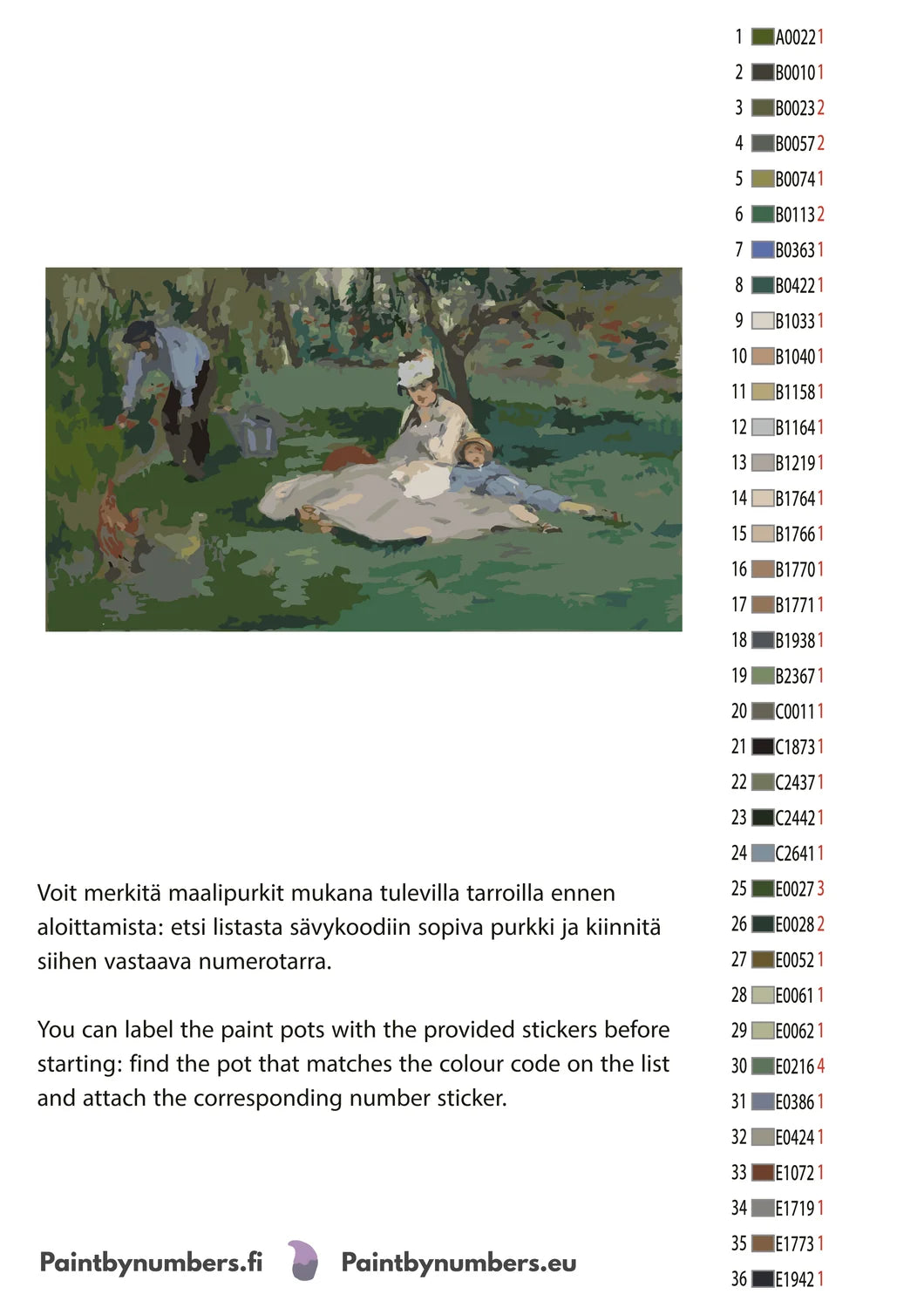 Paint by numbers color chart - Poppies - väriluettelo ja ohjeet
