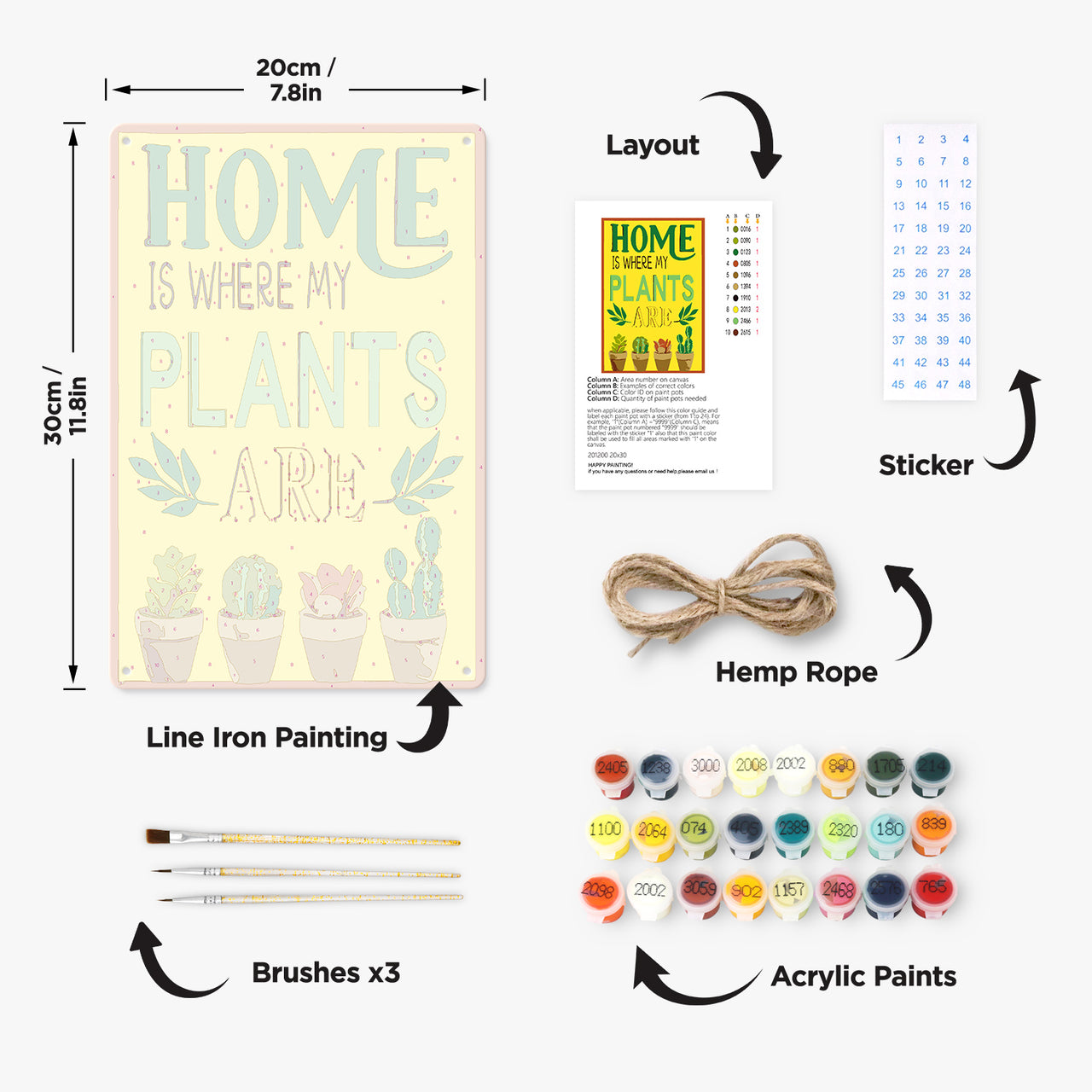 Home Is Where My Plants Are – Retro Metalli Paint by Numbers 20x30cm