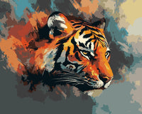 Thumbnail for Eläinaiheinen numeromaalaus, jossa tiikerin kasvot loistavat oranssin ja mustan sävyissä, ympärillä savumaisia abstrakteja sävyjä.
