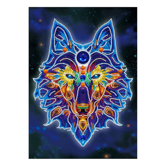 Wolf pimeässä hohtava timanttimaalaus – susi