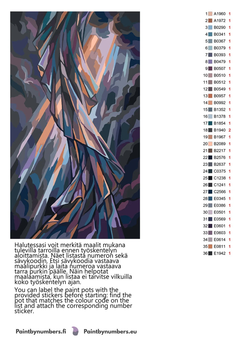 Värikartta ja ohjeet - Abstract Draped Fabric 40x70cm