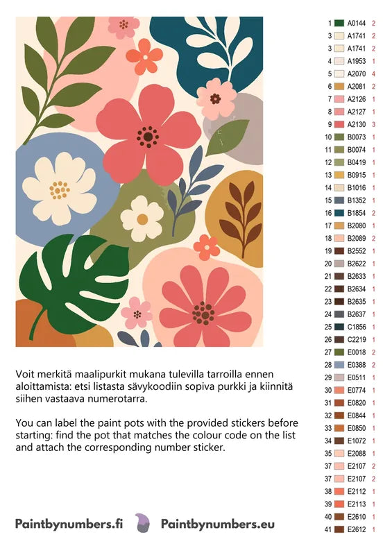 Värikartta ja ohjeet - Abstract Flowers and Leaves 60x80cm