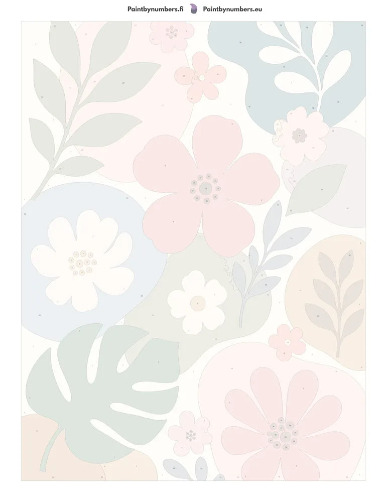 Numeroitu kangas - Abstract Flowers and Leaves 60x80cm