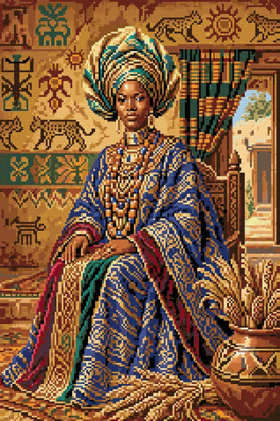 African Queen in Regal Attire, 40x60 cm timanttimaalaus – lopullisen kuvion esikatselu
