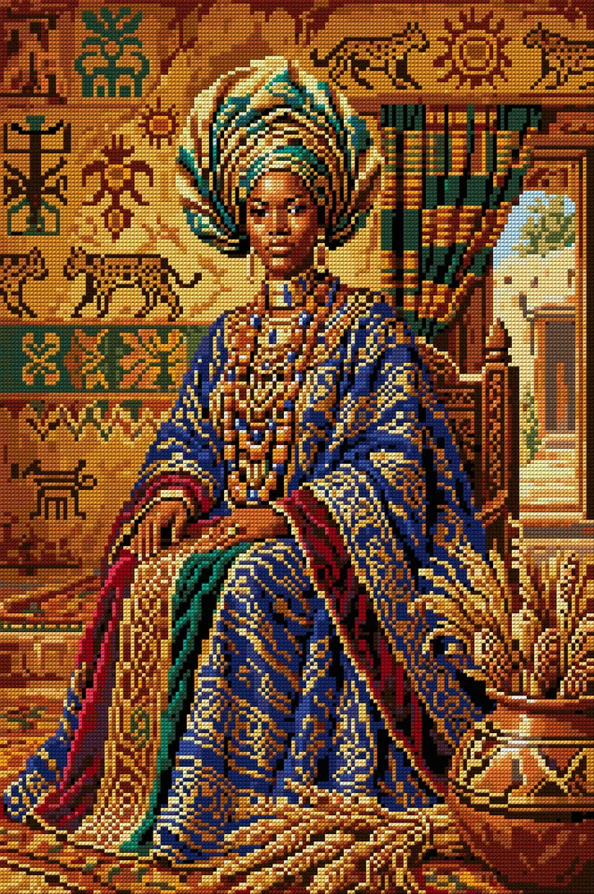 African Queen in Regal Attire, 40x60 cm timanttimaalaus – koko kuvion esikatselu ilman lähikuvaa
