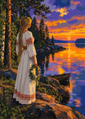Thumbnail for Nainen kansanpuvussa järven rannalla numeromaalaus.
