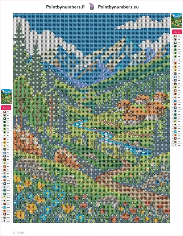 Alpine Village Mountain Valley timanttimaalauksen liimapintainen canvas 30x40cm