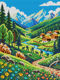Thumbnail for Alpine Village Mountain Valley, 30x40 cm timanttimaalaus – koko kuvion esikatselu ilman lähikuvaa