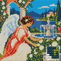 Thumbnail for Angel in the Pearl Garden, 20x20 cm timanttimaalaus – lopullisen kuvion esikatselu ja lähikuva neliönmuotoisista timanteista