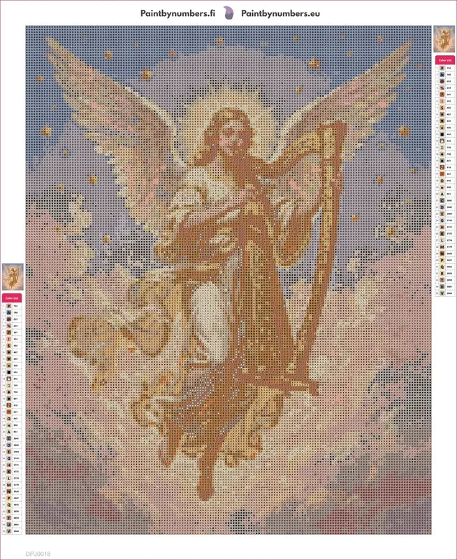 Angel with Harp timanttimaalauksen liimapintainen canvas 40x50cm