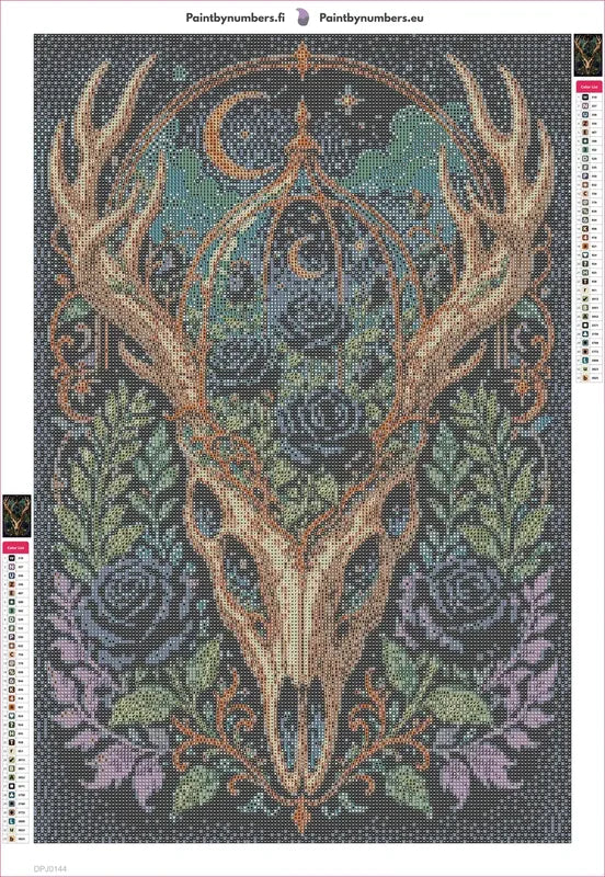 Antler Skull Roses timanttimaalauksen liimapintainen canvas 40x60cm