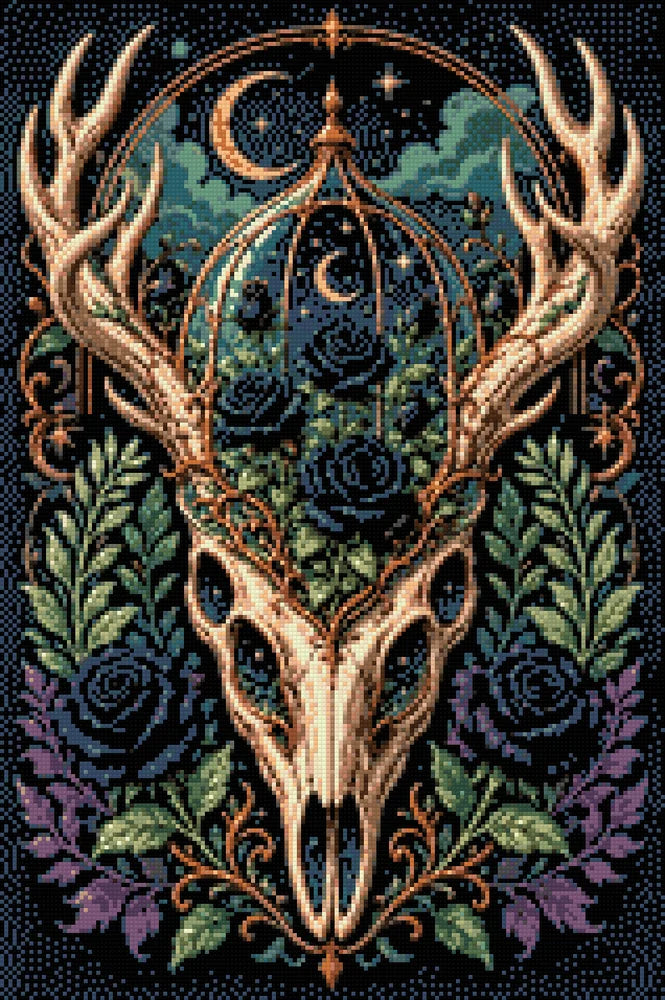 Timanttikuvio - Antler Skull Roses