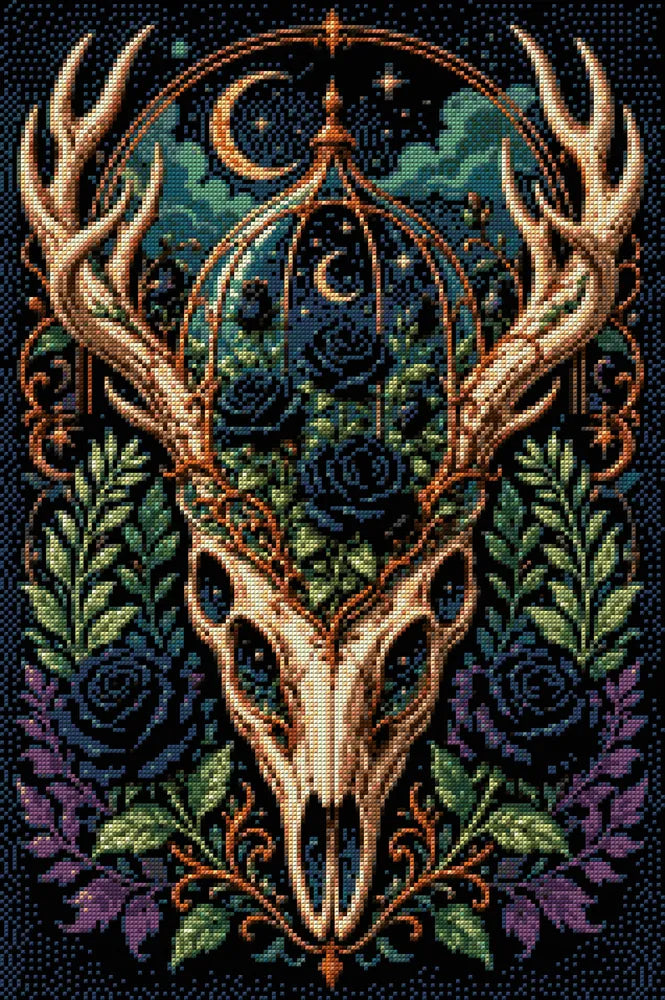 Timanttikuvio - Antler Skull Roses