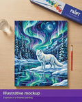 Thumbnail for Valmiin numeromaalauksen havainnekuva - Arctic Fox and Northern Lights 40x50cm