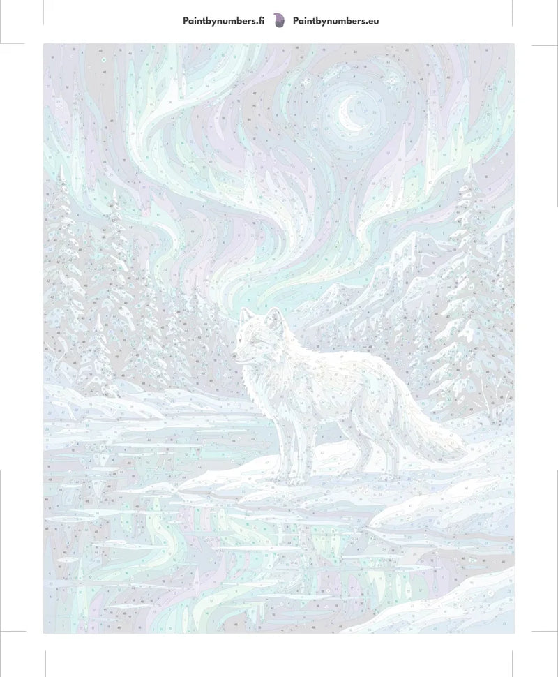 Numeroitu kangas - Arctic Fox and Northern Lights 40x50cm