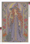 Thumbnail for Art Nouveau Moon Witch timanttimaalauksen liimapintainen canvas 40x60cm
