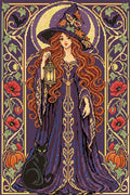 Thumbnail for Jugend-tyylinen kuunoita kissan ja lyhdyn kanssa, 40x60 cm timanttimaalaus – lopullisen kuvion esikatselu