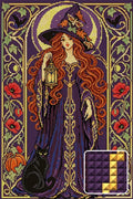 Thumbnail for Jugend-tyylinen kuunoita kissan ja lyhdyn kanssa, 40x60 cm timanttimaalaus – kuvio ja neliötimanttien lähikuva