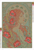 Thumbnail for Art Nouveau Woman with Poppies timanttimaalauksen liimapintainen canvas 40x60cm