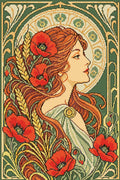 Thumbnail for Jugend-tyylinen naishahmo unikkojen keskellä, 40x60 cm timanttimaalaus – lopullisen kuvion esikatselu