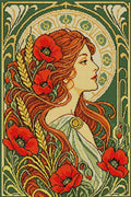 Thumbnail for Jugend-tyylinen naishahmo unikkojen keskellä, 40x60 cm timanttimaalaus – koko kuvion esikatselu