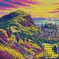 Thumbnail for Arthur Seat Cloudbreak, 50x50 cm timanttimaalaus – lopullisen kuvion esikatselu ja lähikuva neliönmuotoisista timanteista